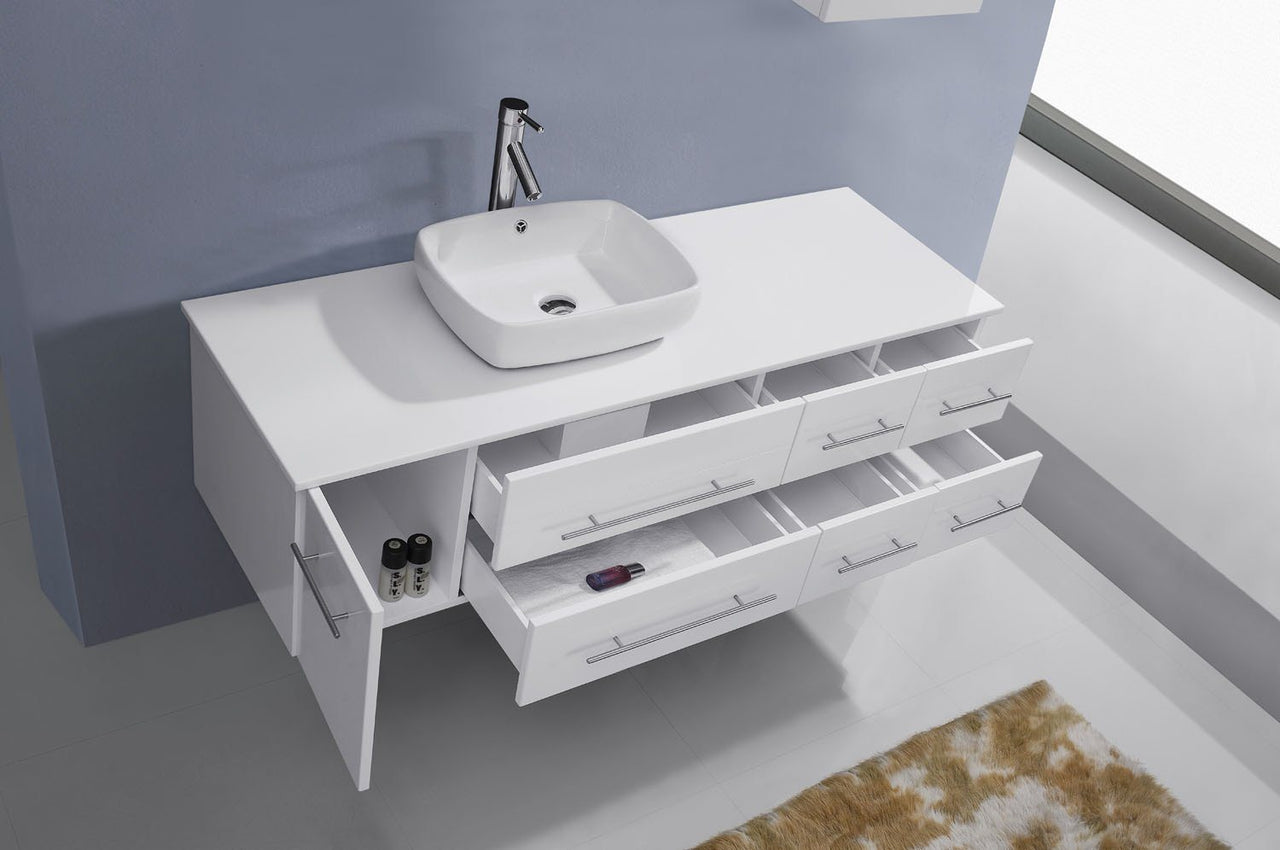 Virtu USA Justine 59" Single Square Sink White Top Vanity with Brushed Nickel Faucet and Mirror Vanity Virtu USA 