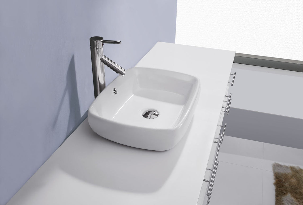 Virtu USA Justine 59" Single Square Sink White Top Vanity with Brushed Nickel Faucet and Mirror Vanity Virtu USA 