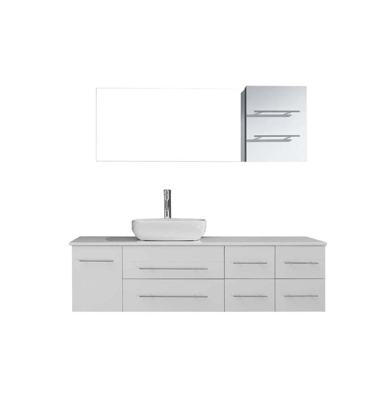 Virtu USA Justine 59" Single Square Sink White Top Vanity with Brushed Nickel Faucet and Mirror Vanity Virtu USA 