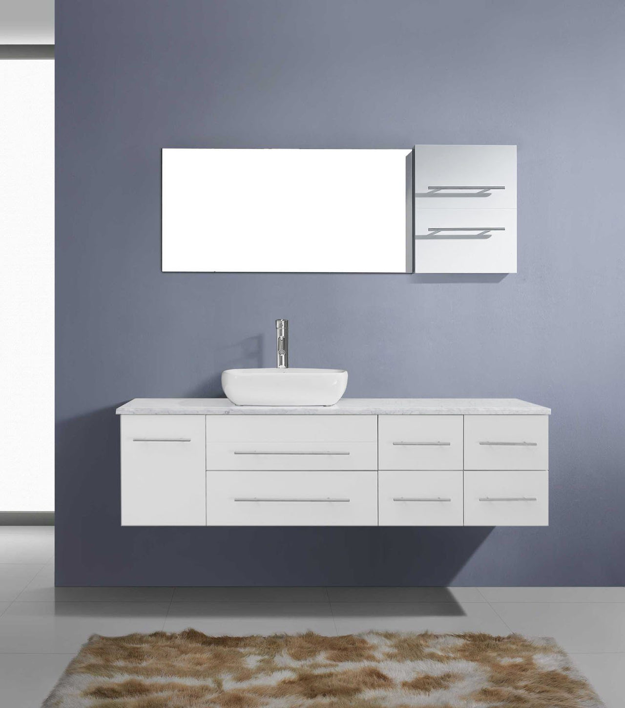 Virtu USA Justine 59" Single Square Sink White Top Vanity with Polished Chrome Faucet and Mirror Vanity Virtu USA 