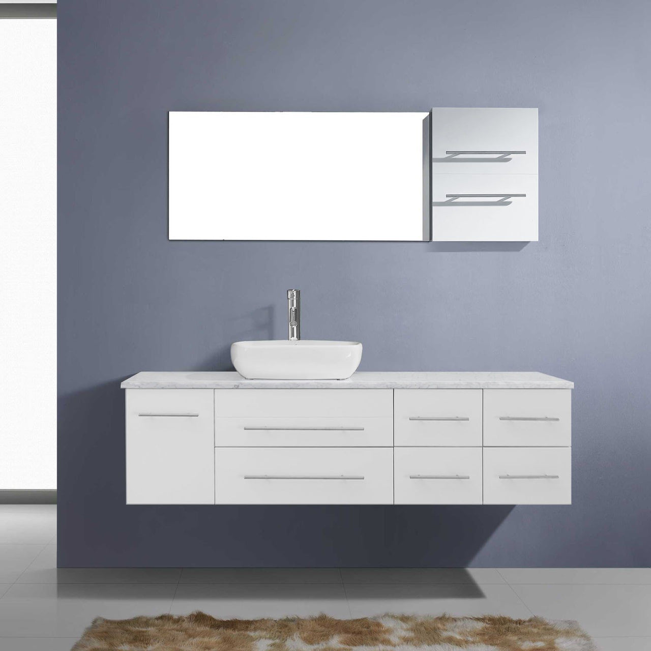 Virtu USA Justine 59" Single Square Sink White Top Vanity with Polished Chrome Faucet and Mirror Vanity Virtu USA 