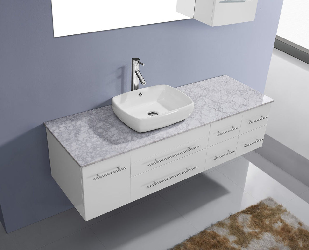 Virtu USA Justine 59" Single Square Sink White Top Vanity with Polished Chrome Faucet and Mirror Vanity Virtu USA 