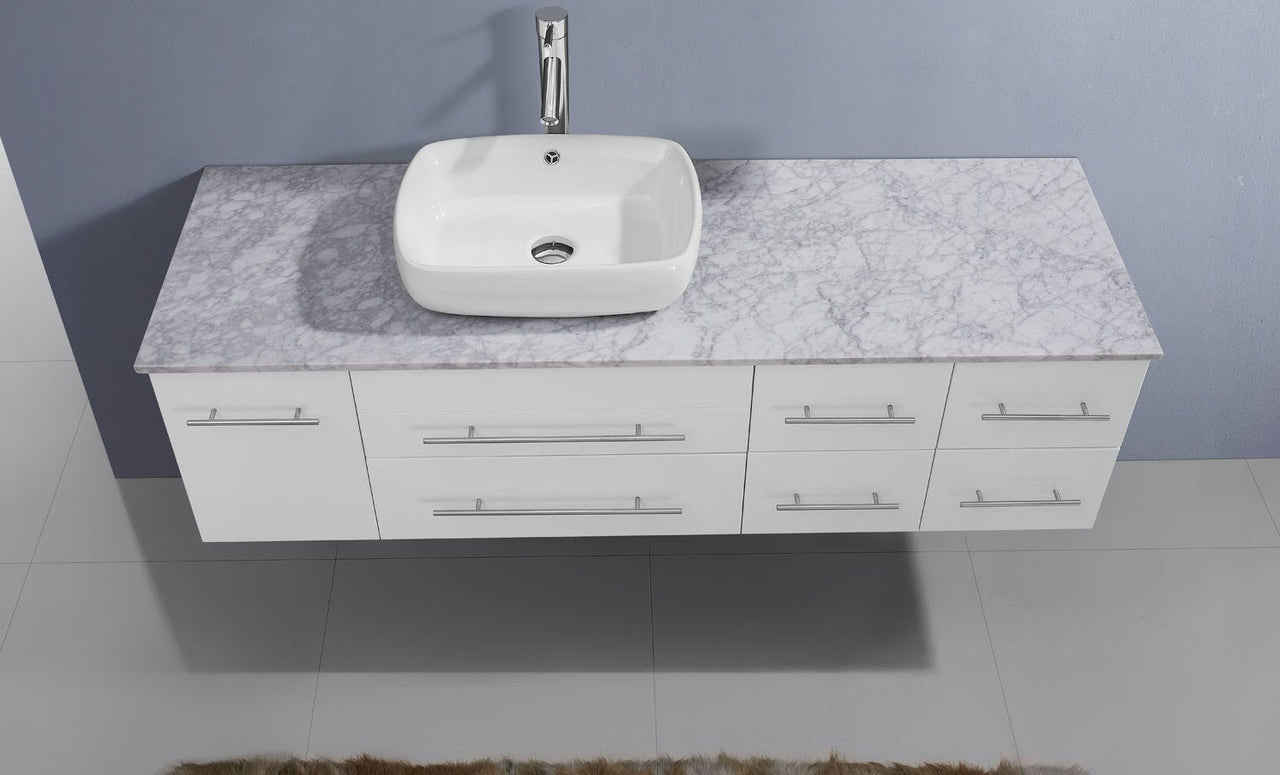Virtu USA Justine 59" Single Square Sink White Top Vanity with Polished Chrome Faucet and Mirror Vanity Virtu USA 