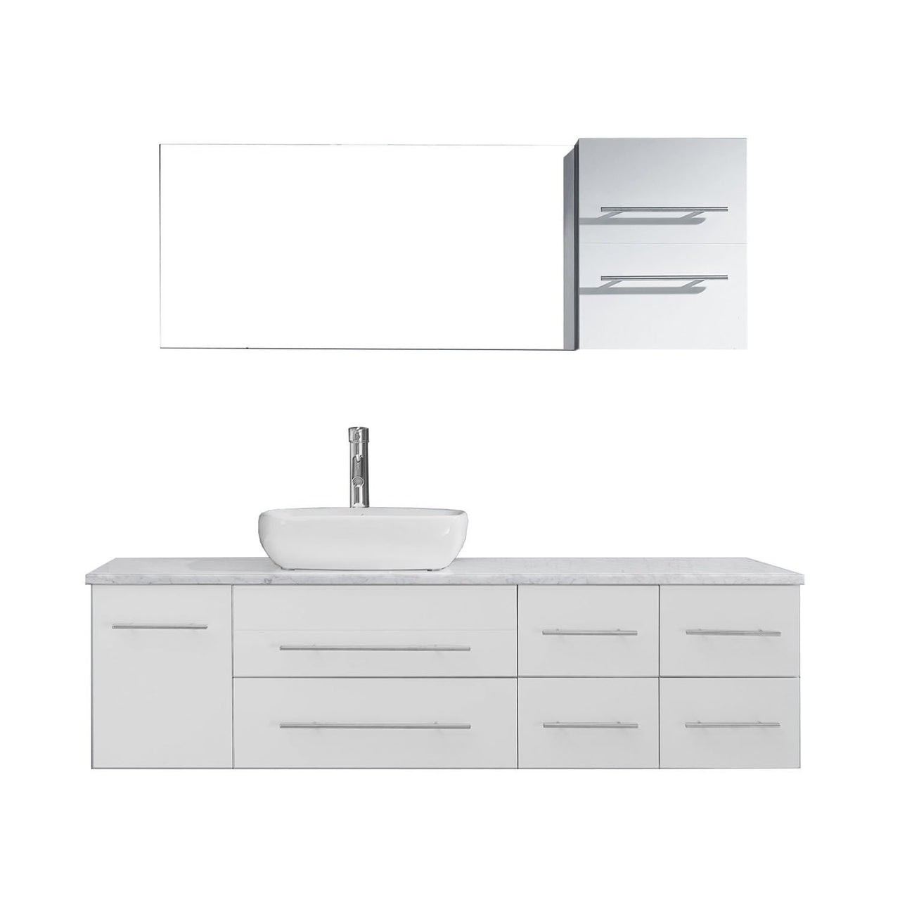 Virtu USA Justine 59" Single Square Sink White Top Vanity with Polished Chrome Faucet and Mirror Vanity Virtu USA 