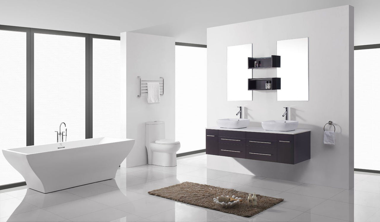 Virtu USA Augustine 59" Double Square Sink Espresso Top Vanity in Espresso with Polished Chrome Faucet and Mirrors Vanity Virtu USA 