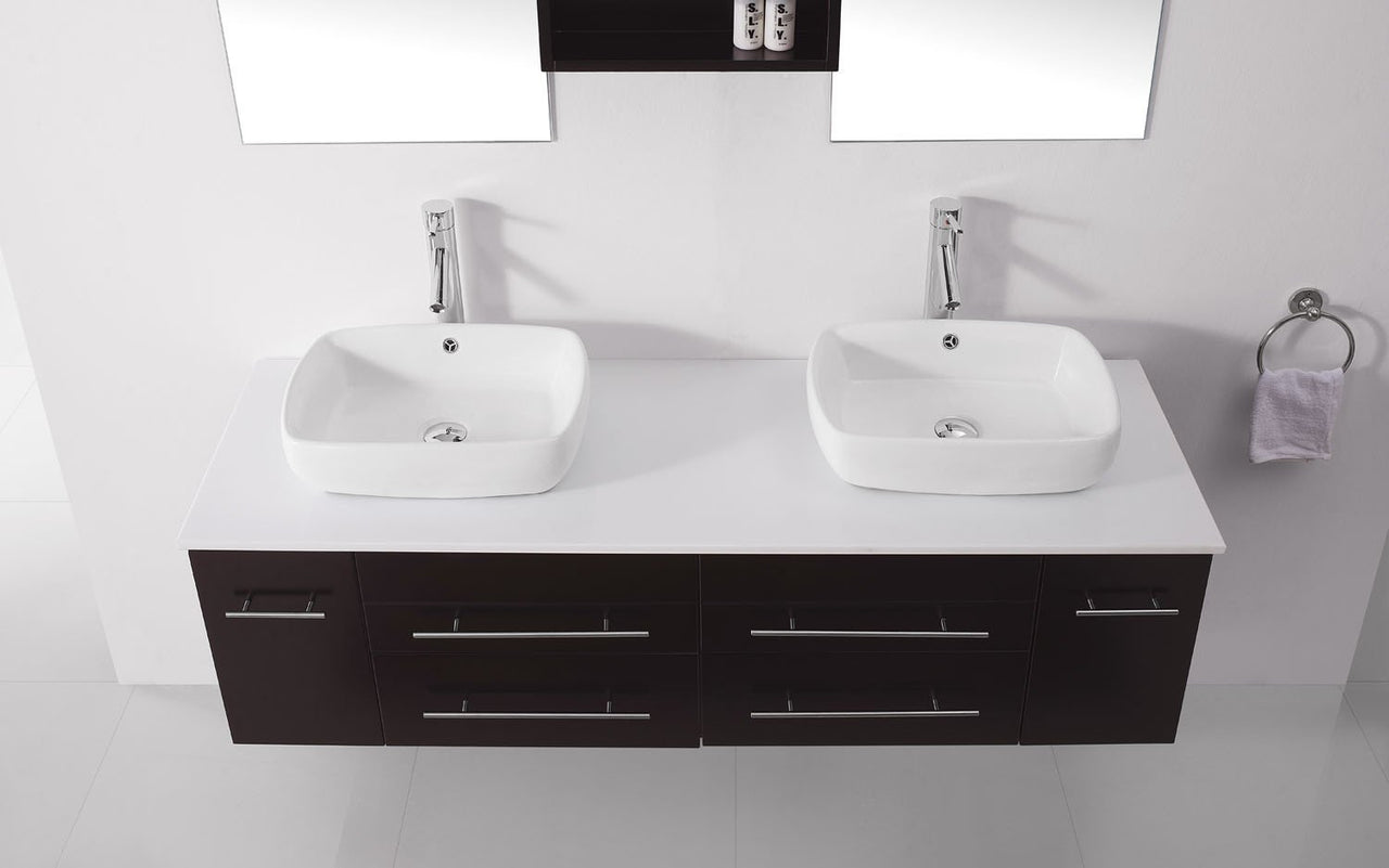 Virtu USA Augustine 59" Double Square Sink Espresso Top Vanity with Brushed Nickel Faucet and Mirrors Vanity Virtu USA 