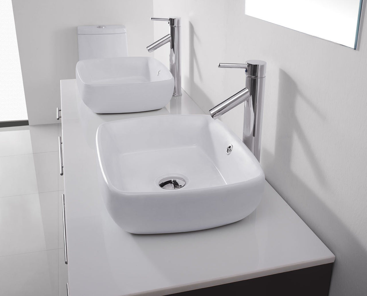 Virtu USA Augustine 59" Double Square Sink Espresso Top Vanity with Brushed Nickel Faucet and Mirrors Vanity Virtu USA 