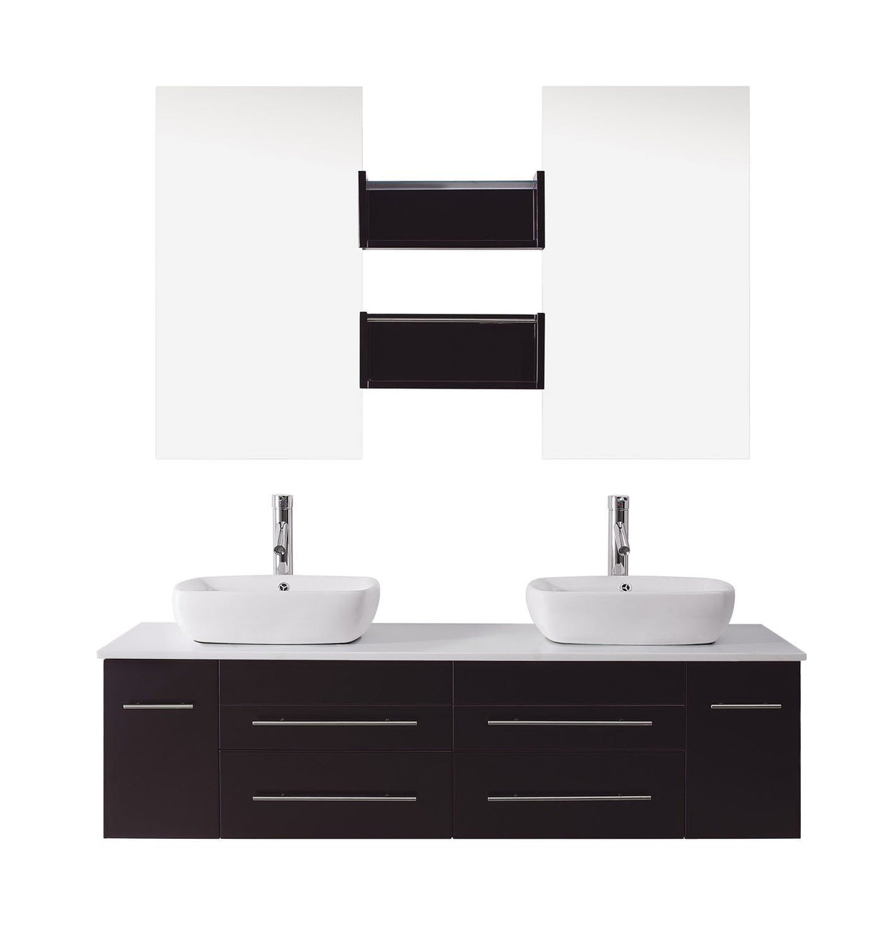 Virtu USA Augustine 59" Double Square Sink Espresso Top Vanity with Brushed Nickel Faucet and Mirrors Vanity Virtu USA 