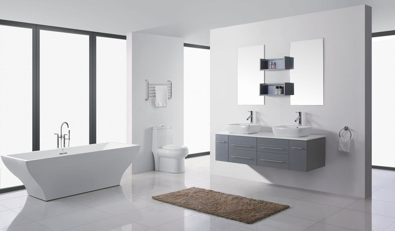 Virtu USA Augustine 59" Double Square Sink Grey Top Vanity with Brushed Nickel Faucet and Mirrors Vanity Virtu USA 