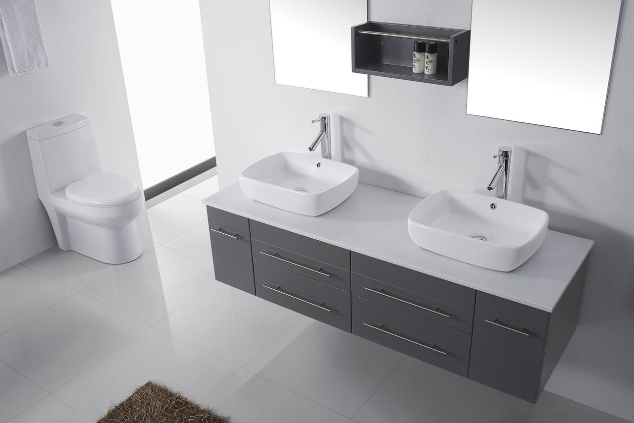Virtu USA Augustine 59" Double Square Sink Grey Top Vanity with Polished Chrome Faucet and Mirrors Vanity Virtu USA 