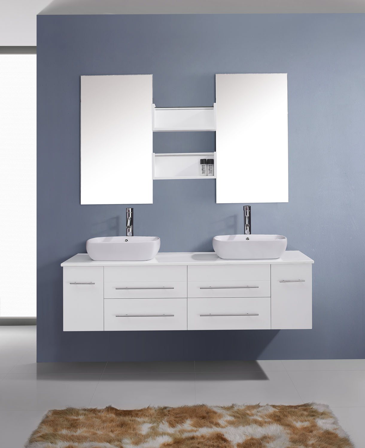 Virtu USA Augustine 59" Double Square Sink White Top Vanity in White with Polished Chrome Faucet and Mirrors Vanity Virtu USA 