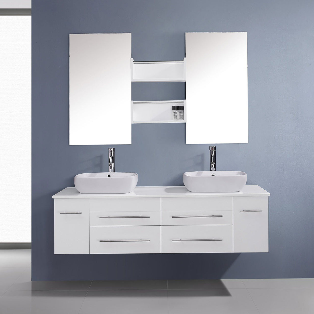 Virtu USA Augustine 59" Double Square Sink White Top Vanity with Brushed Nickel Faucet and Mirrors Vanity Virtu USA 