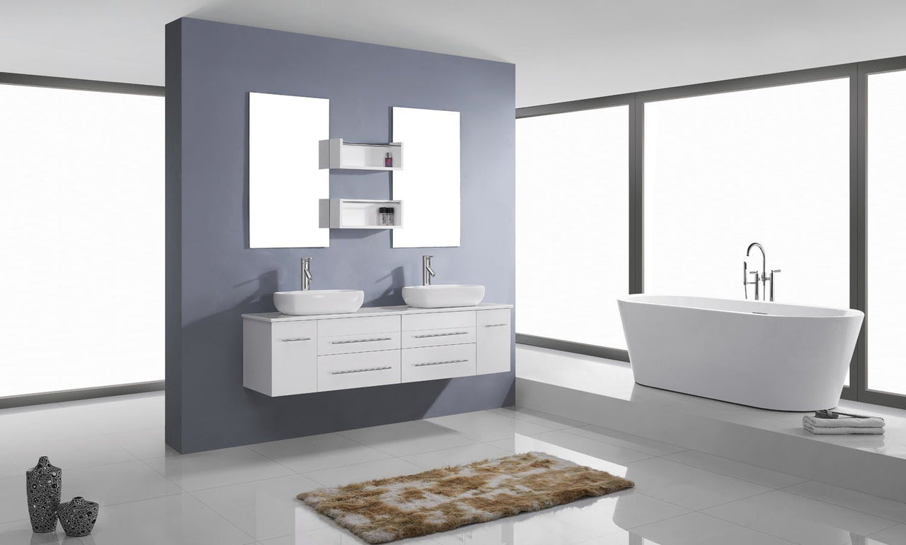 Virtu USA Augustine 59" Double Square Sink White Top Vanity with Brushed Nickel Faucet and Mirrors Vanity Virtu USA 