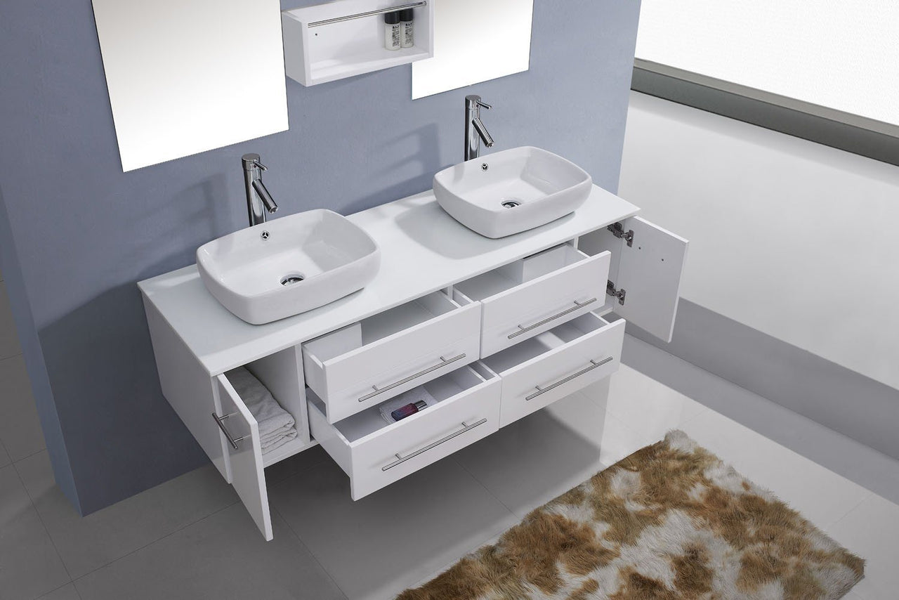 Virtu USA Augustine 59" Double Square Sink White Top Vanity with Brushed Nickel Faucet and Mirrors Vanity Virtu USA 