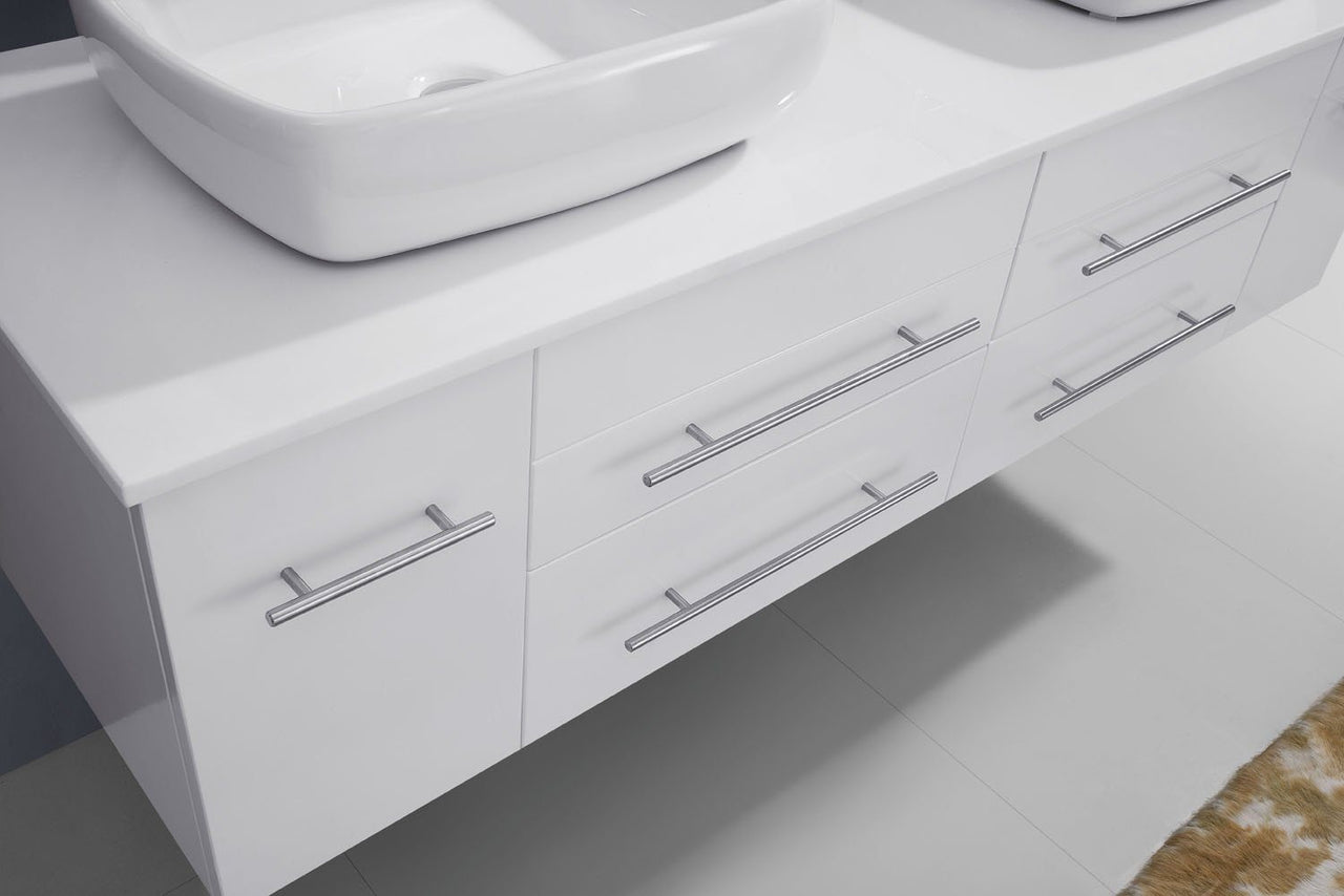 Virtu USA Augustine 59" Double Square Sink White Top Vanity with Brushed Nickel Faucet and Mirrors Vanity Virtu USA 