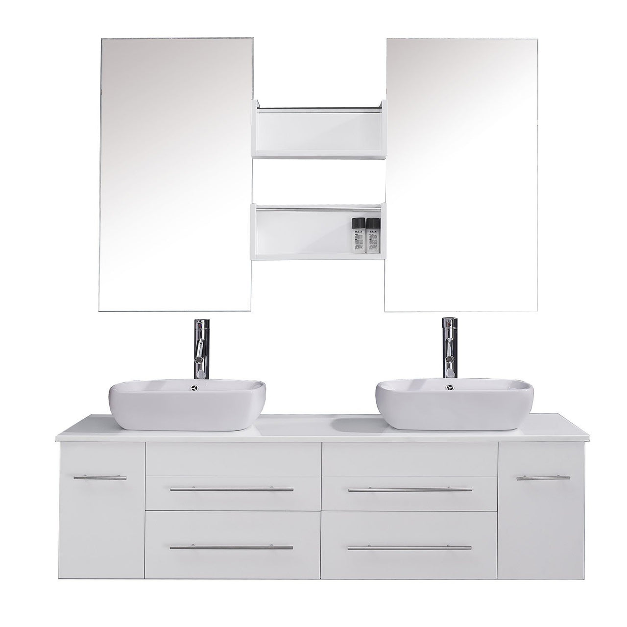 Virtu USA Augustine 59" Double Square Sink White Top Vanity in White with Polished Chrome Faucet and Mirrors Vanity Virtu USA 