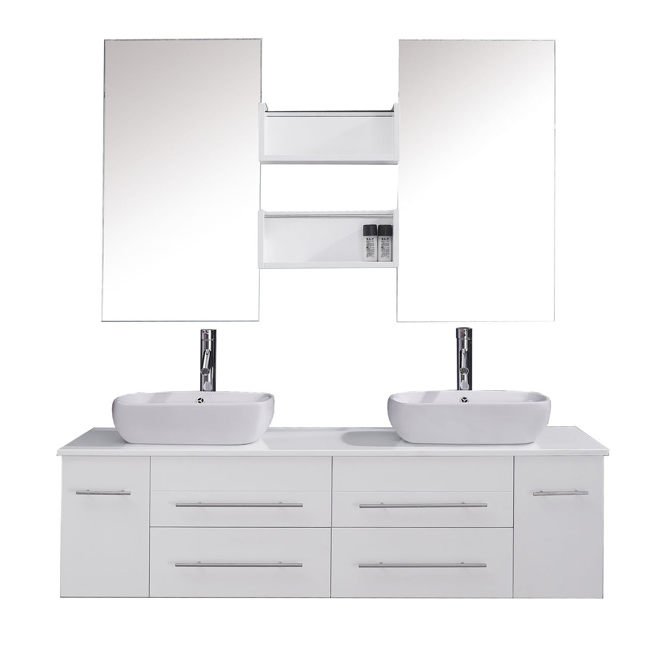 Virtu USA Augustine 59" Double Square Sink White Top Vanity with Brushed Nickel Faucet and Mirrors Vanity Virtu USA 