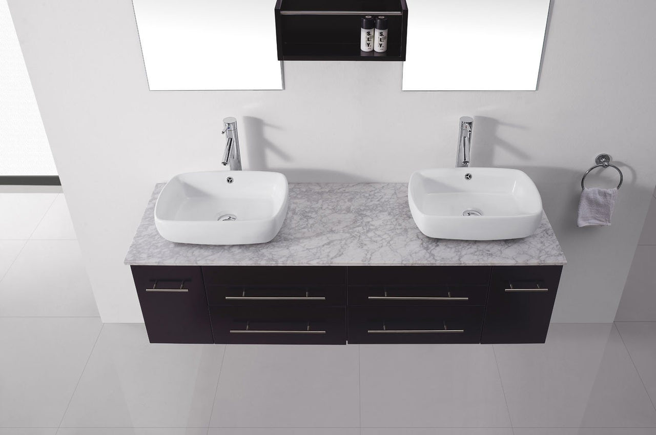Virtu USA Augustine 59" Double Square Sink Espresso Top Vanity in Espresso with Polished Chrome Faucet and Mirrors Vanity Virtu USA 