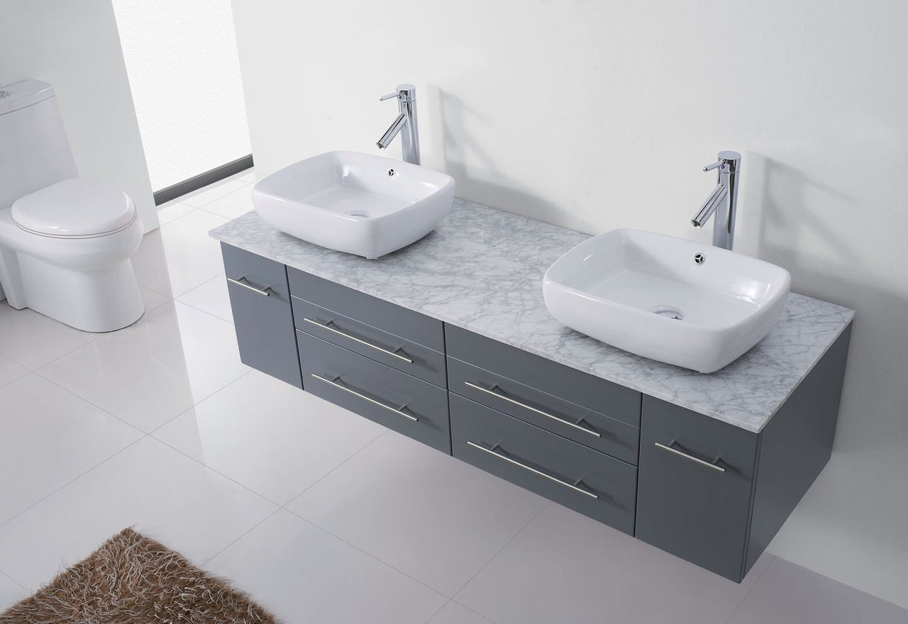 Virtu USA Augustine 59" Double Square Sink Grey Top Vanity in Grey with Polished Chrome Faucet and Mirrors Vanity Virtu USA 
