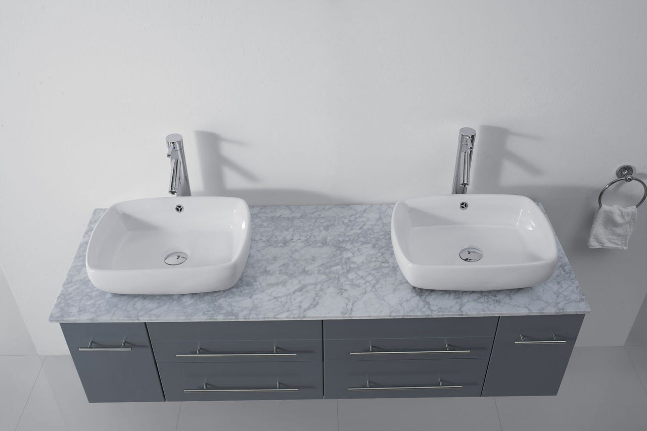 Virtu USA Augustine 59" Double Square Sink Grey Top Vanity in Grey with Polished Chrome Faucet and Mirrors Vanity Virtu USA 