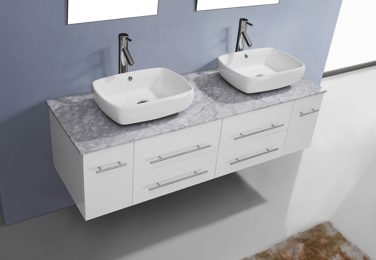 Virtu USA Augustine 59" Double Square Sink White Top Vanity in White with Brushed Nickel Faucet and Mirrors Vanity Virtu USA 