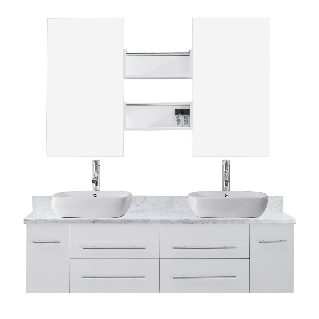 Virtu USA Augustine 59" Double Square Sink White Top Vanity in White with Brushed Nickel Faucet and Mirrors Vanity Virtu USA 