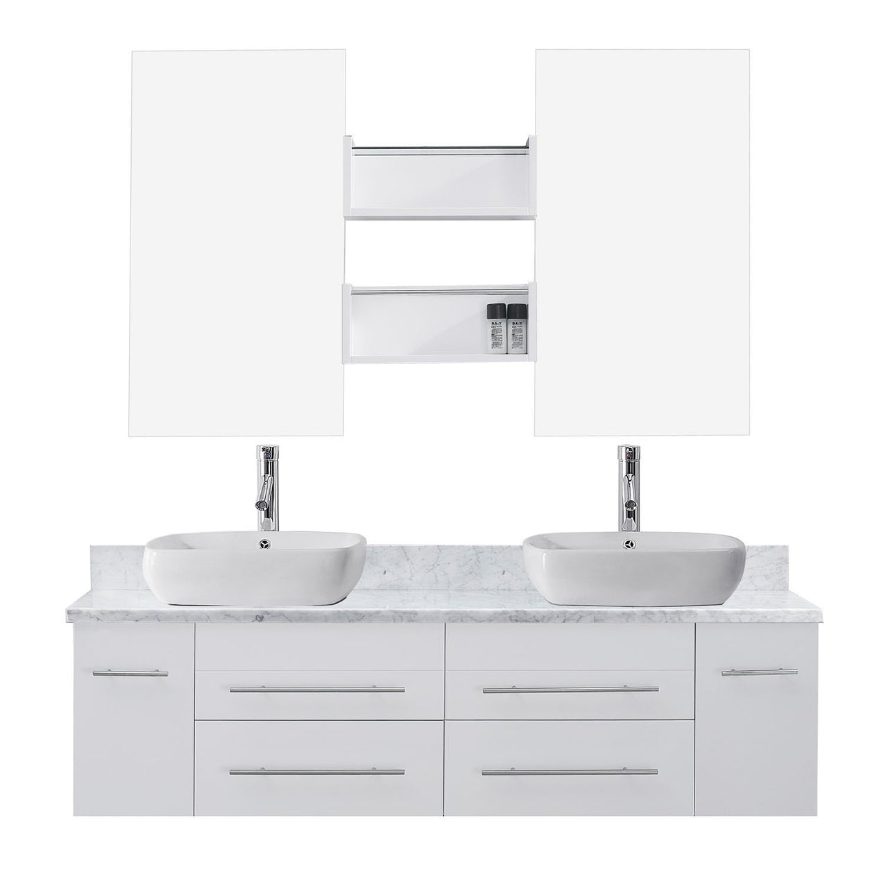 Virtu USA Augustine 59" Double Square Sink White Top Vanity with Polished Chrome Faucet and Mirrors Vanity Virtu USA 
