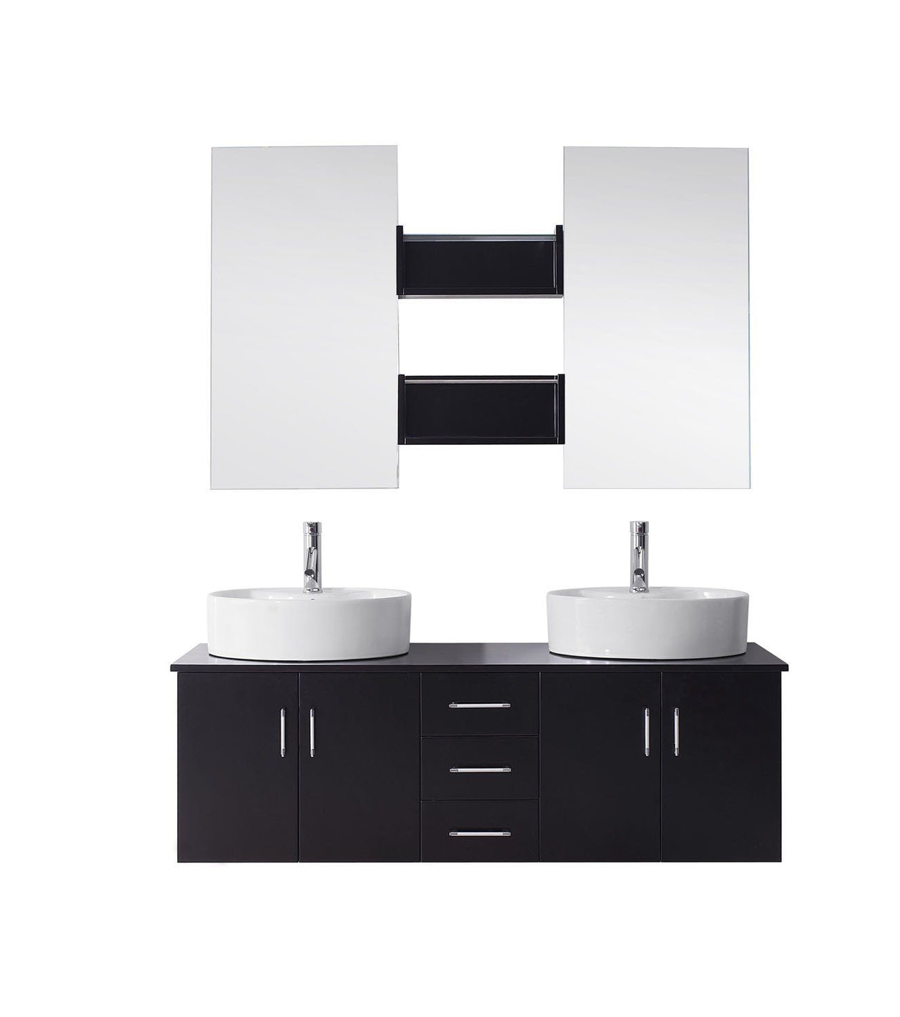 Virtu USA Enya 59" Double Round Sink Espresso Top Vanity with Polished Chrome Faucet and Mirrors Vanity Virtu USA 