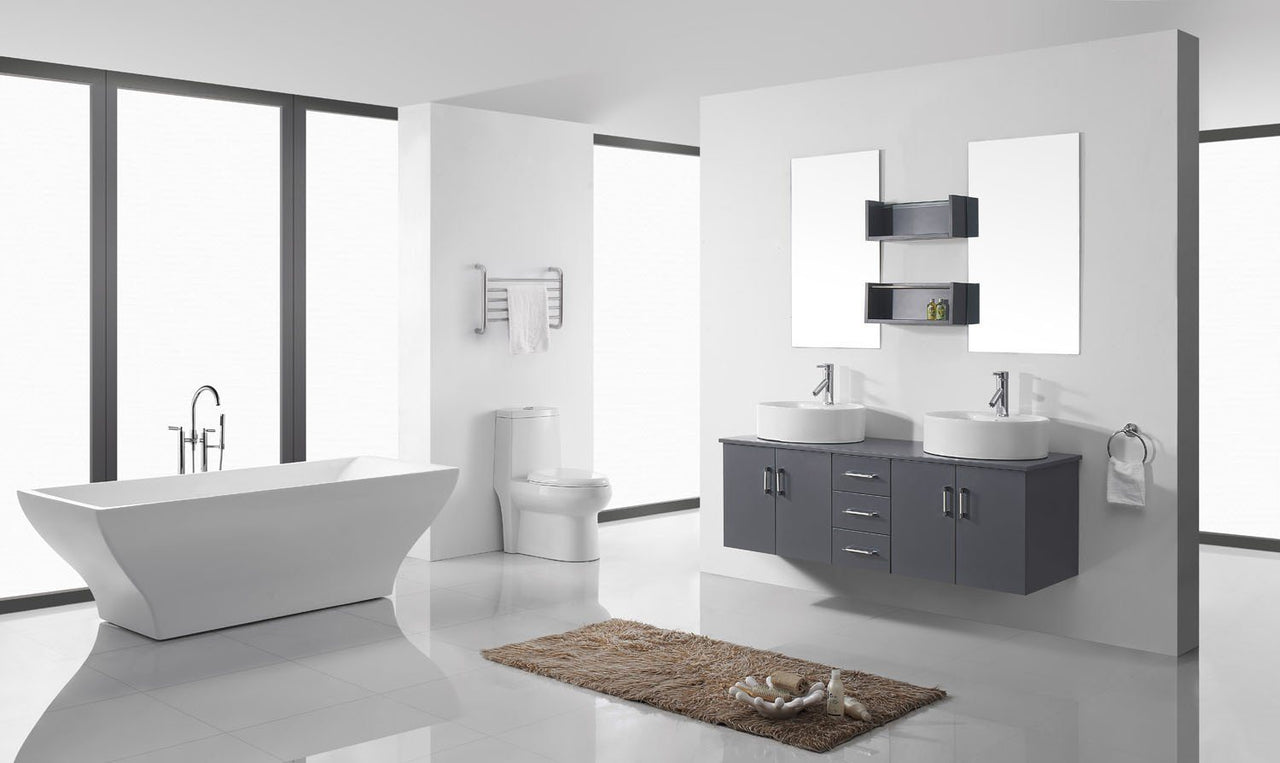 Virtu USA Enya 59" Double Round Sink Grey Top Vanity in Grey with Polished Chrome Faucet and Mirrors Vanity Virtu USA 