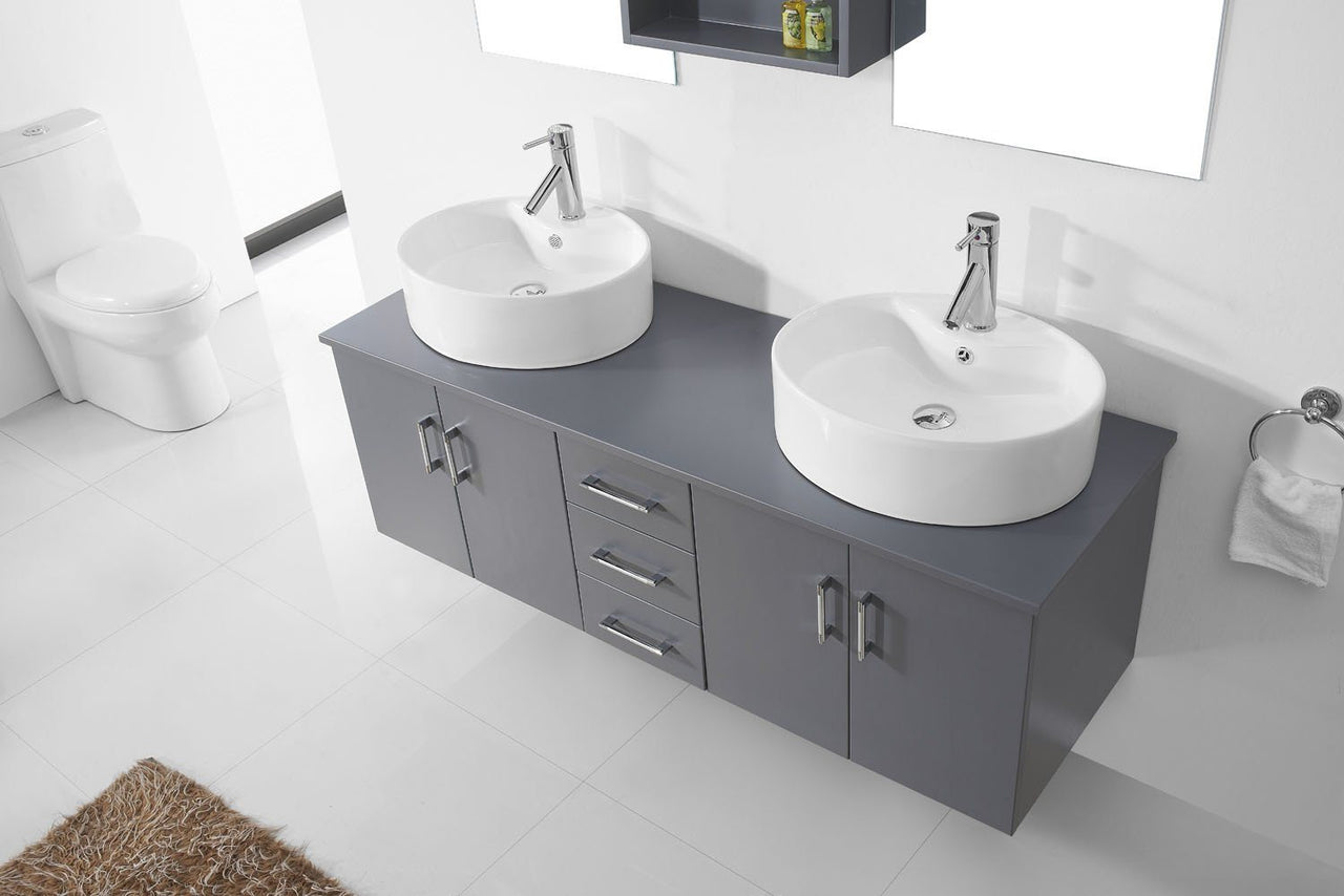 Virtu USA Enya 59" Double Round Sink Grey Top Vanity in Grey with Polished Chrome Faucet and Mirrors Vanity Virtu USA 