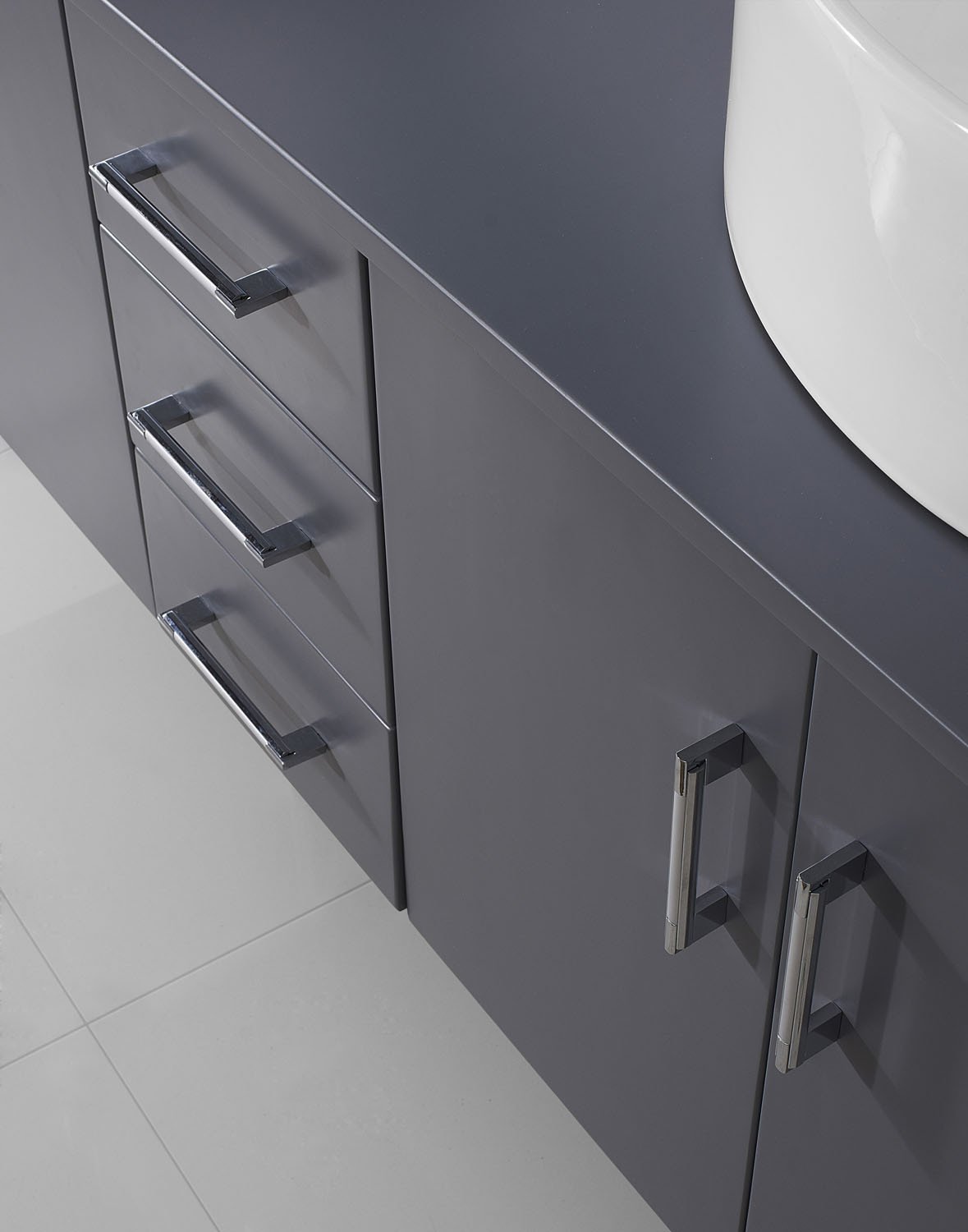 Virtu USA Enya 59" Double Round Sink Grey Top Vanity in Grey with Polished Chrome Faucet and Mirrors Vanity Virtu USA 