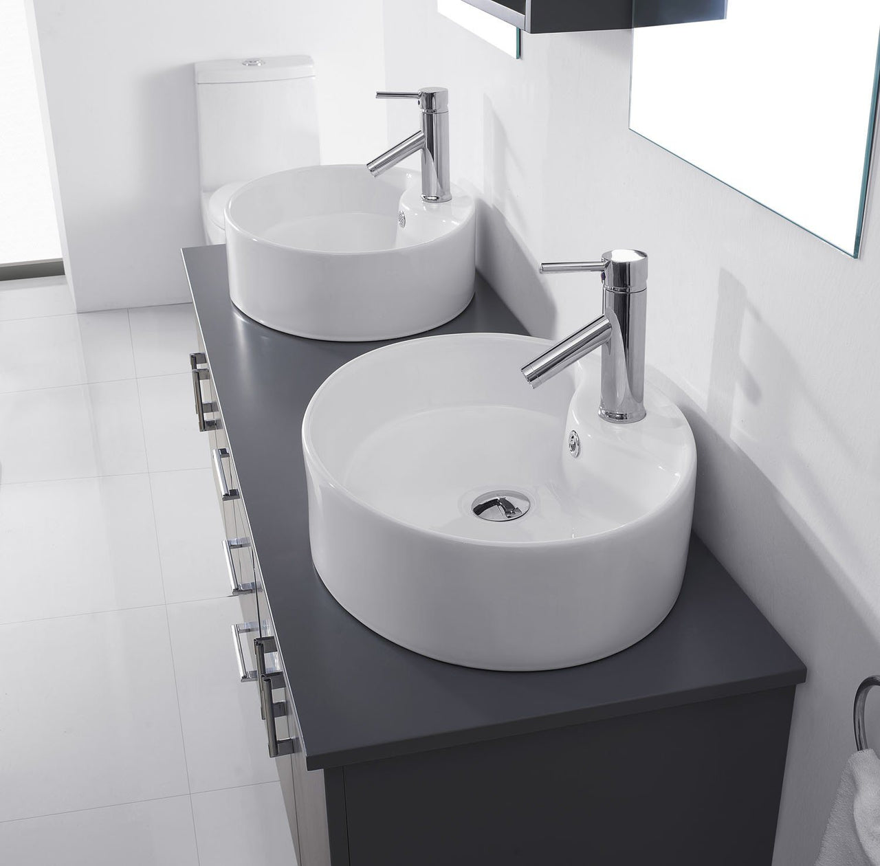 Virtu USA Enya 59" Double Round Sink Grey Top Vanity in Grey with Polished Chrome Faucet and Mirrors Vanity Virtu USA 