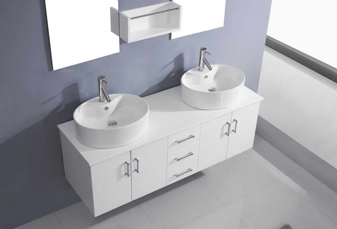 Virtu USA Enya 59" Double Round Sink White Top Vanity in White with Polished Chrome Faucet and Mirrors Vanity Virtu USA 