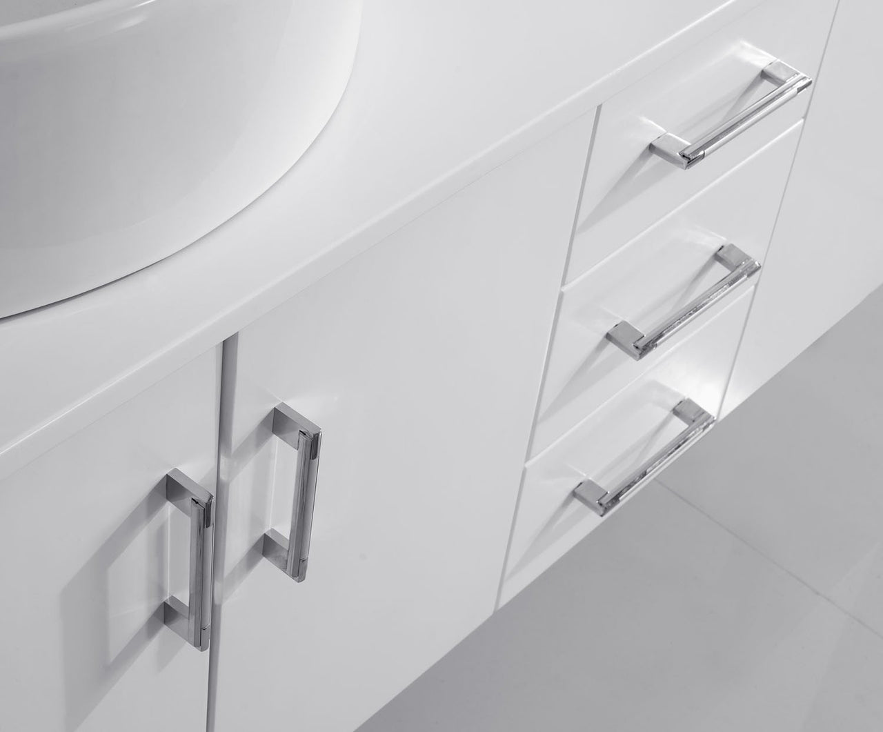 Virtu USA Enya 59" Double Round Sink White Top Vanity in White with Polished Chrome Faucet and Mirrors Vanity Virtu USA 