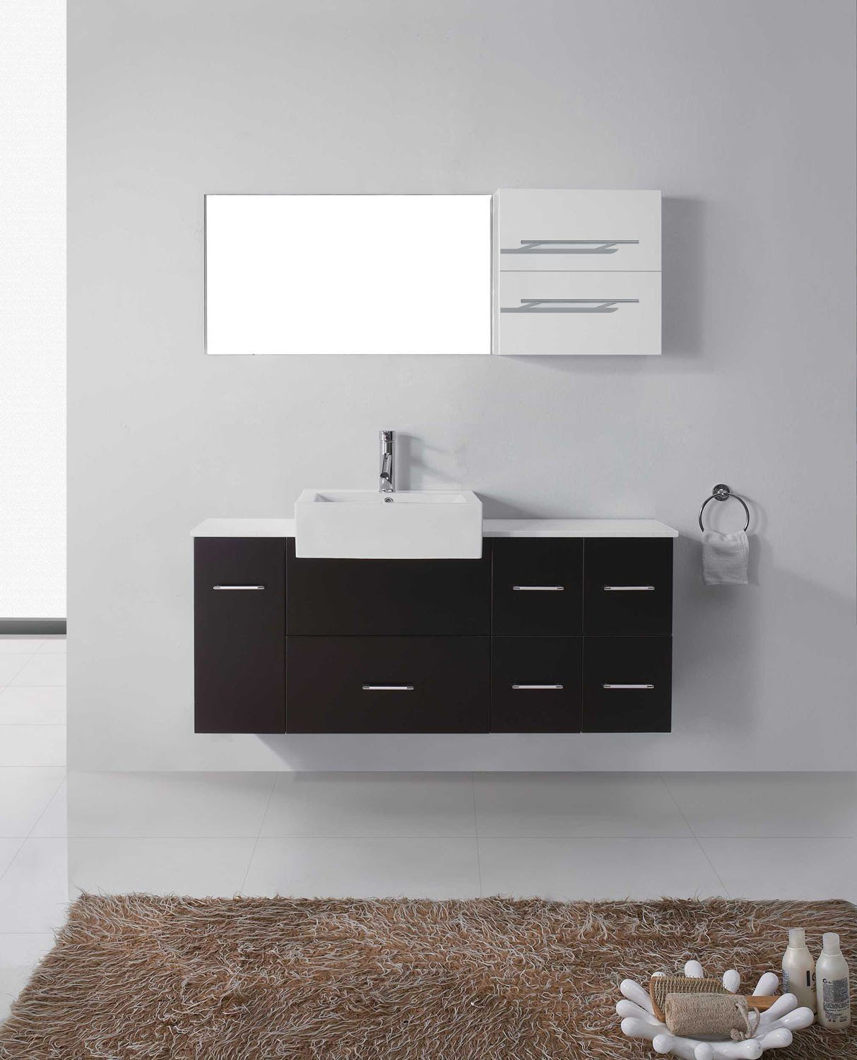 Virtu USA Hazel 55" Single Square Sink Espresso Top Vanity in Espresso with Brushed Nickel Faucet and Mirror Vanity Virtu USA 