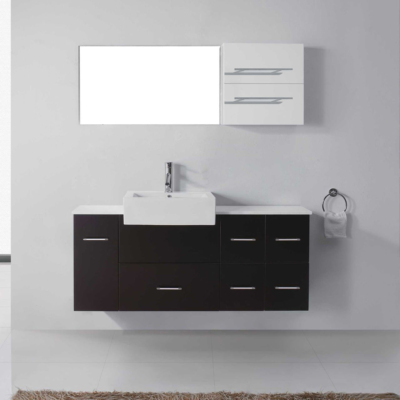 Virtu USA Hazel 55" Single Square Sink Espresso Top Vanity in Espresso with Brushed Nickel Faucet and Mirror Vanity Virtu USA 