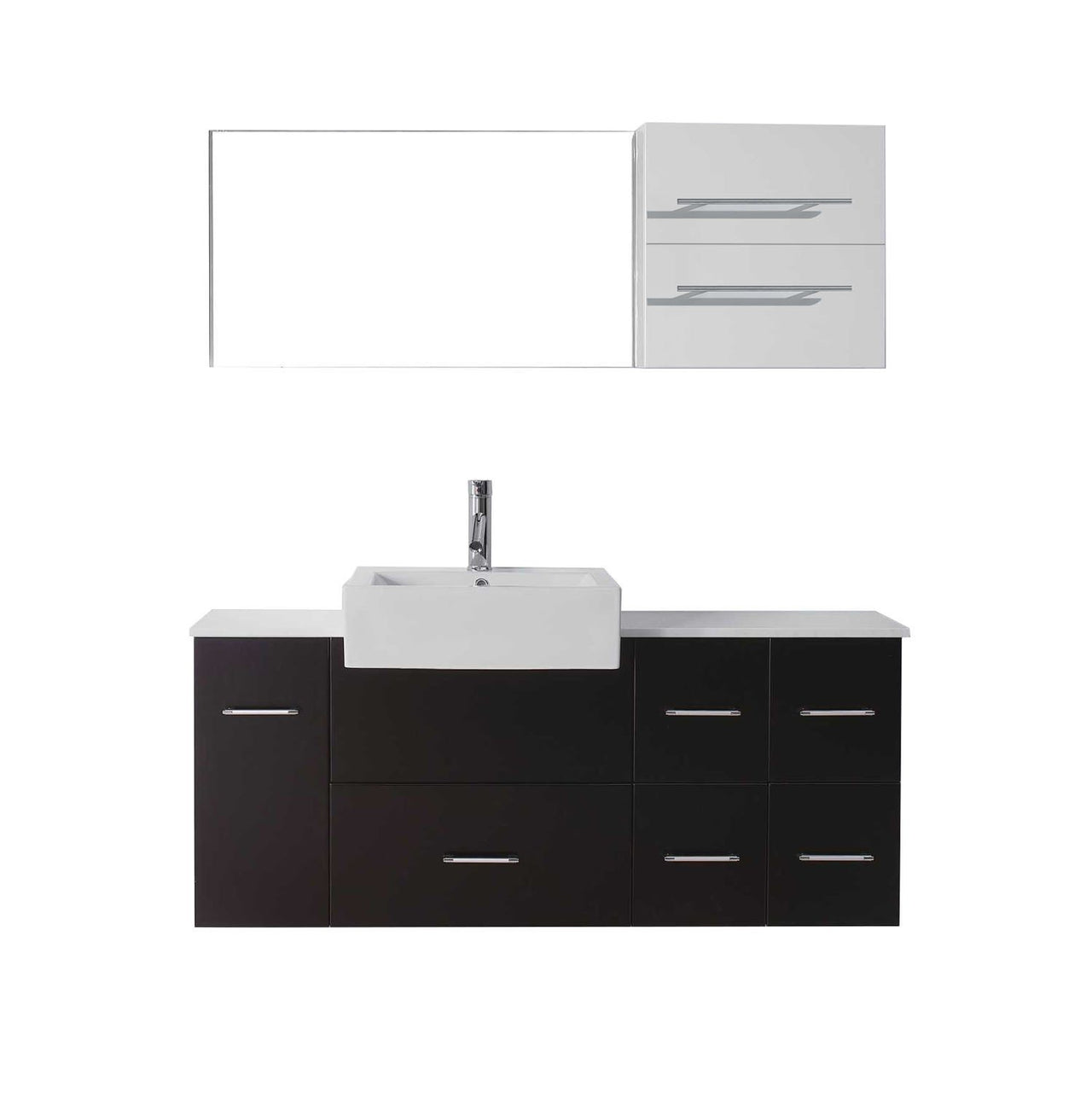 Virtu USA Hazel 55" Single Square Sink Espresso Top Vanity in Espresso with Brushed Nickel Faucet and Mirror Vanity Virtu USA 