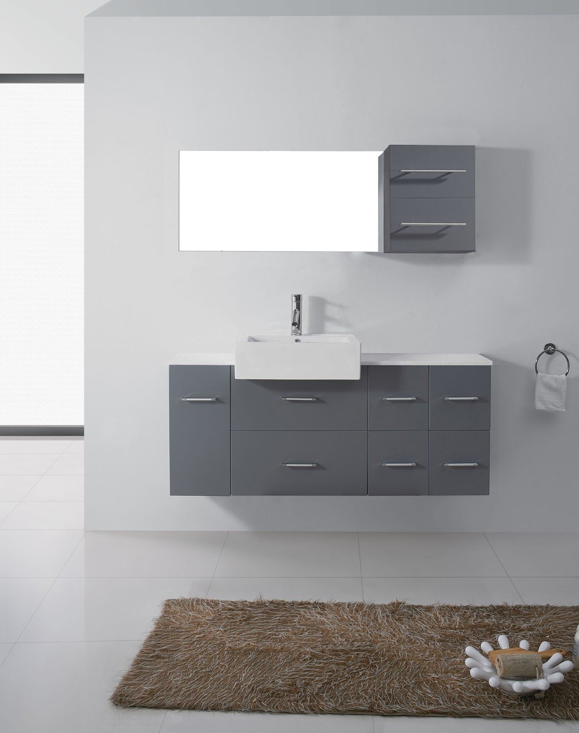 Virtu USA Hazel 55" Single Square Sink Grey Top Vanity with Polished Chrome Faucet and Mirror Vanity Virtu USA 