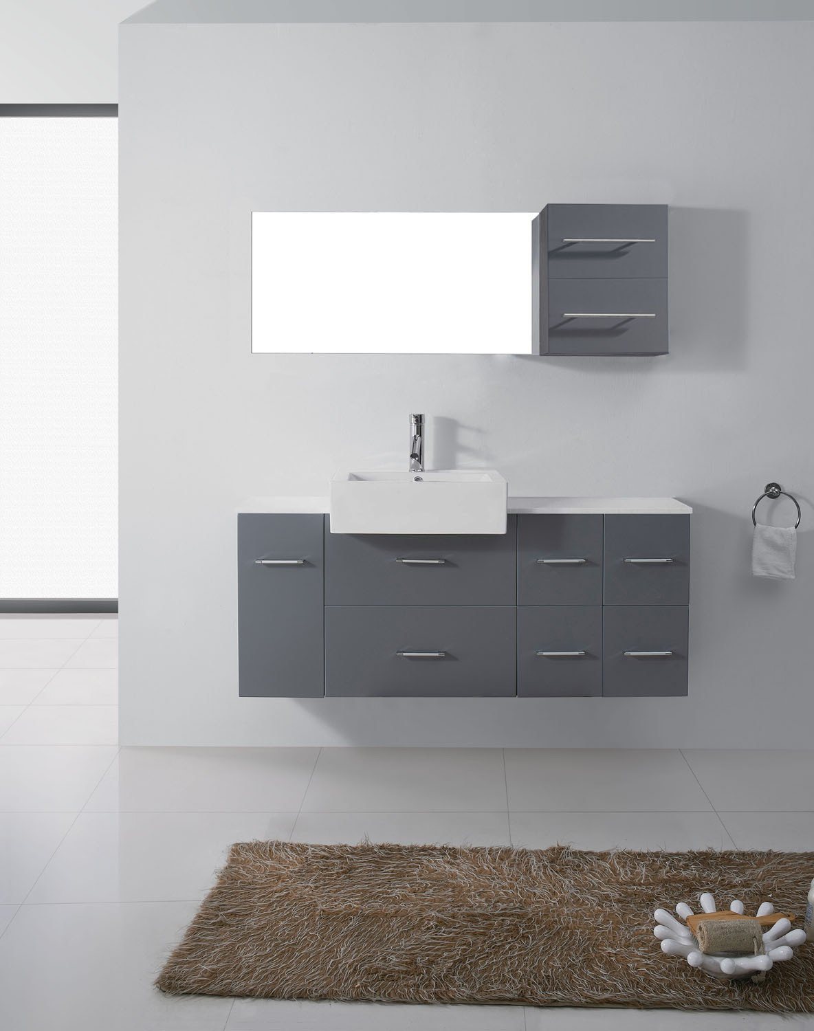 Virtu USA Hazel 55" Single Square Sink Grey Top Vanity in Grey with Brushed Nickel Faucet and Mirror Vanity Virtu USA 