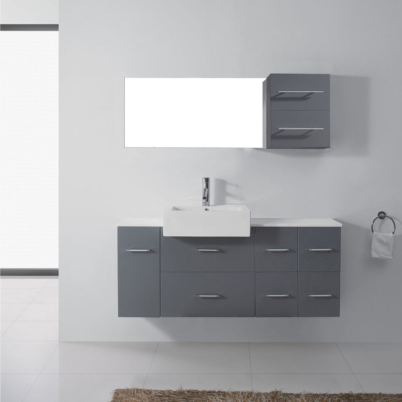Virtu USA Hazel 55" Single Square Sink Grey Top Vanity in Grey with Brushed Nickel Faucet and Mirror Vanity Virtu USA 