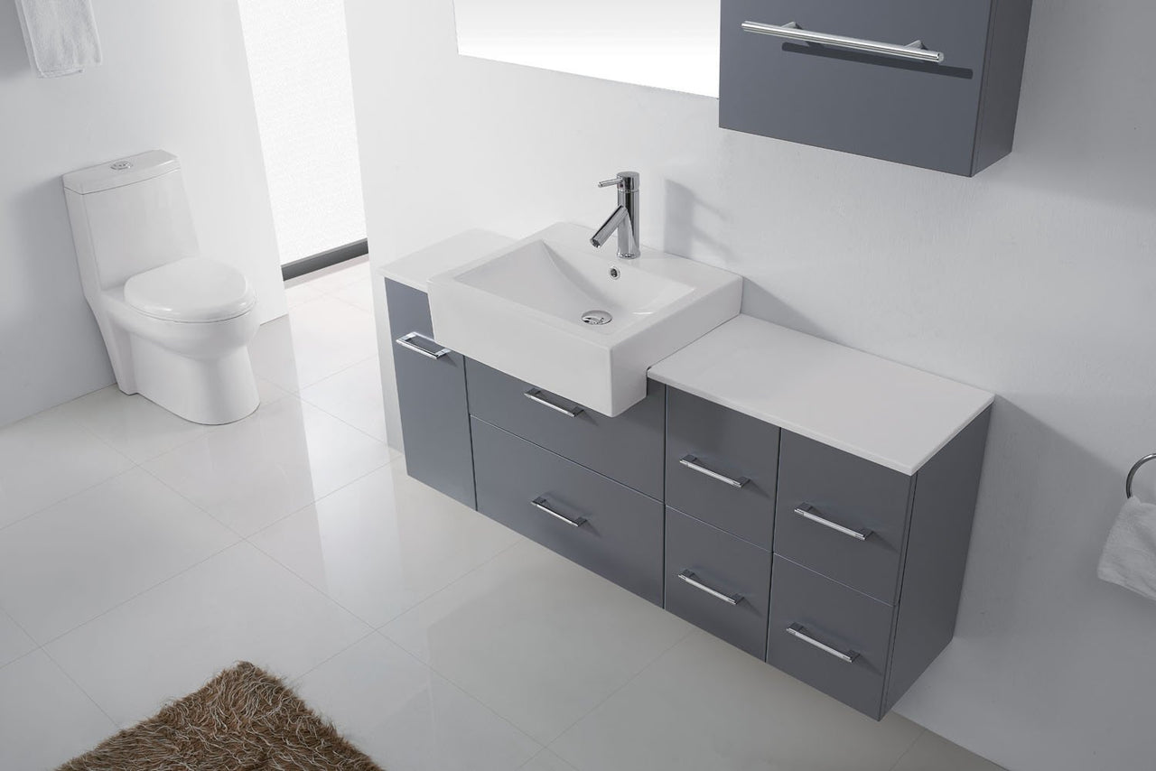 Virtu USA Hazel 55" Single Square Sink Grey Top Vanity with Polished Chrome Faucet and Mirror Vanity Virtu USA 
