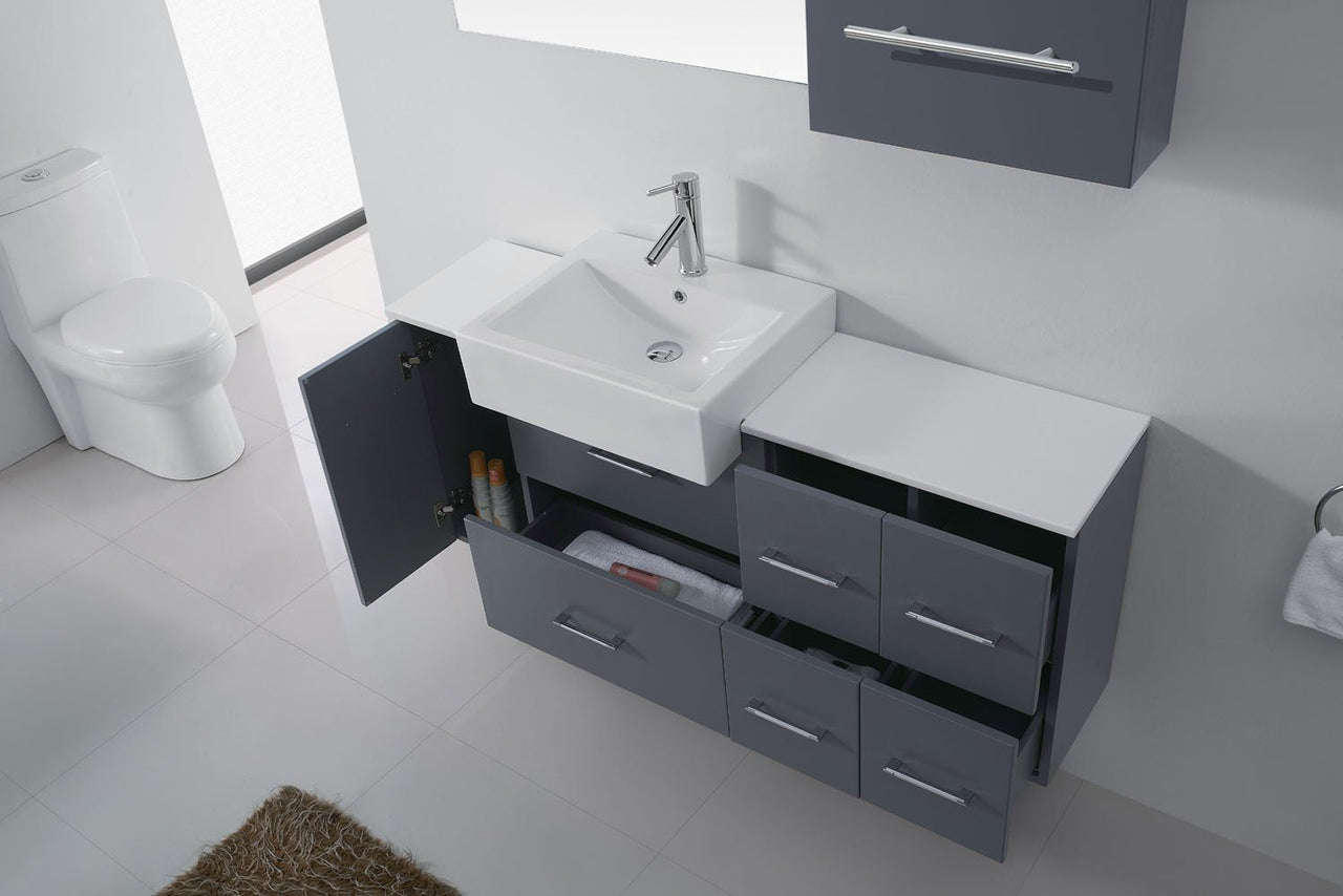 Virtu USA Hazel 55" Single Square Sink Grey Top Vanity in Grey with Brushed Nickel Faucet and Mirror Vanity Virtu USA 