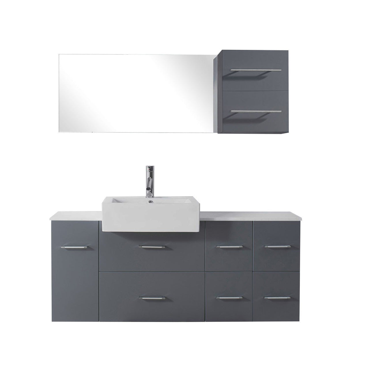 Virtu USA Hazel 55" Single Square Sink Grey Top Vanity with Polished Chrome Faucet and Mirror Vanity Virtu USA 