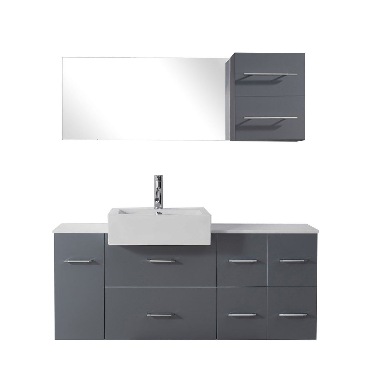 Virtu USA Hazel 55" Single Square Sink Grey Top Vanity in Grey with Brushed Nickel Faucet and Mirror Vanity Virtu USA 