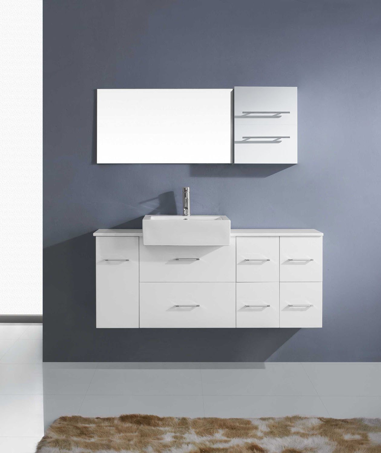 Virtu USA Hazel 55" Single Square Sink White Top Vanity in White with Polished Chrome Faucet and Mirror Vanity Virtu USA 