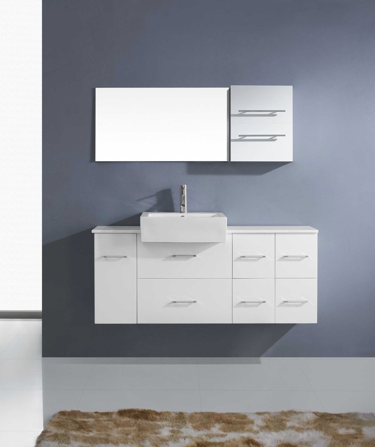 Virtu USA Hazel 55" Single Square Sink White Top Vanity with Brushed Nickel Faucet and Mirror Vanity Virtu USA 