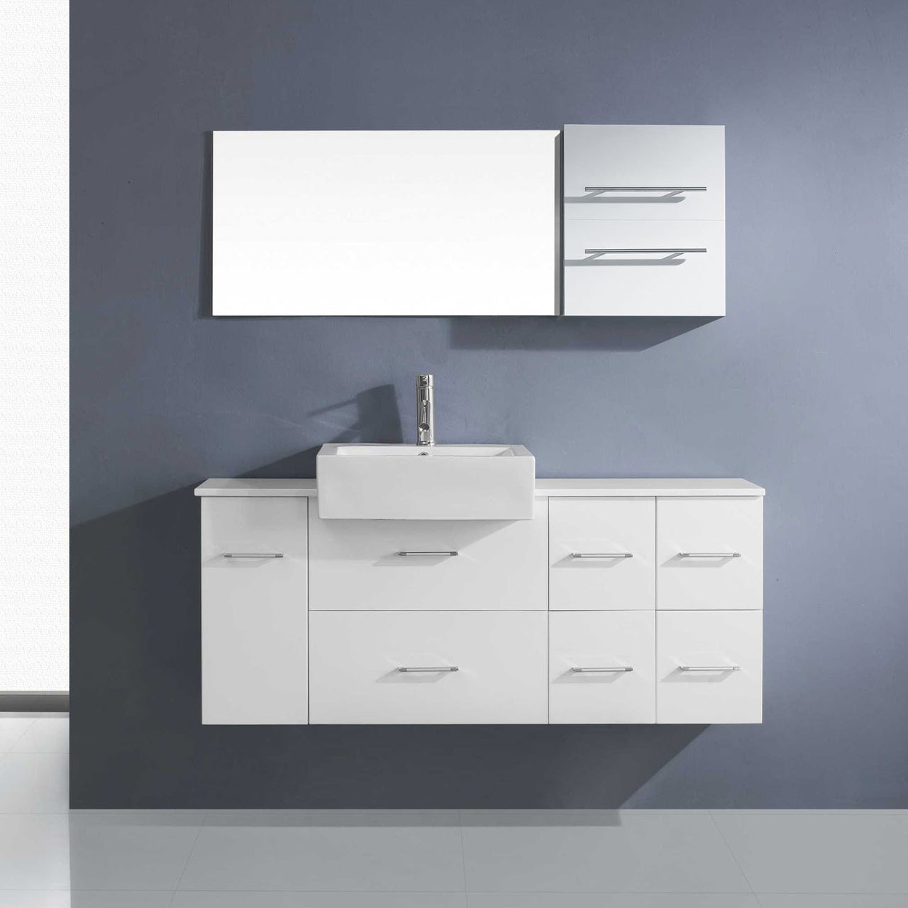 Virtu USA Hazel 55" Single Square Sink White Top Vanity with Brushed Nickel Faucet and Mirror Vanity Virtu USA 