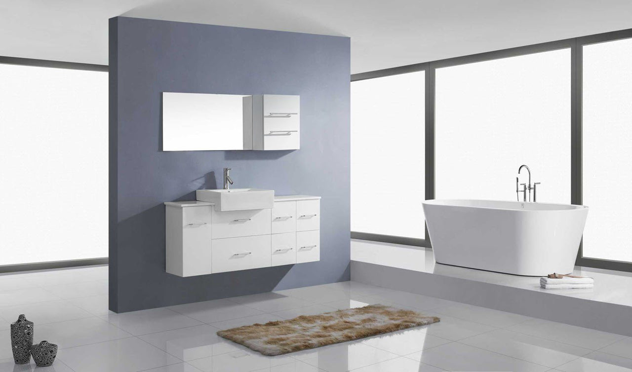 Virtu USA Hazel 55" Single Square Sink White Top Vanity with Brushed Nickel Faucet and Mirror Vanity Virtu USA 