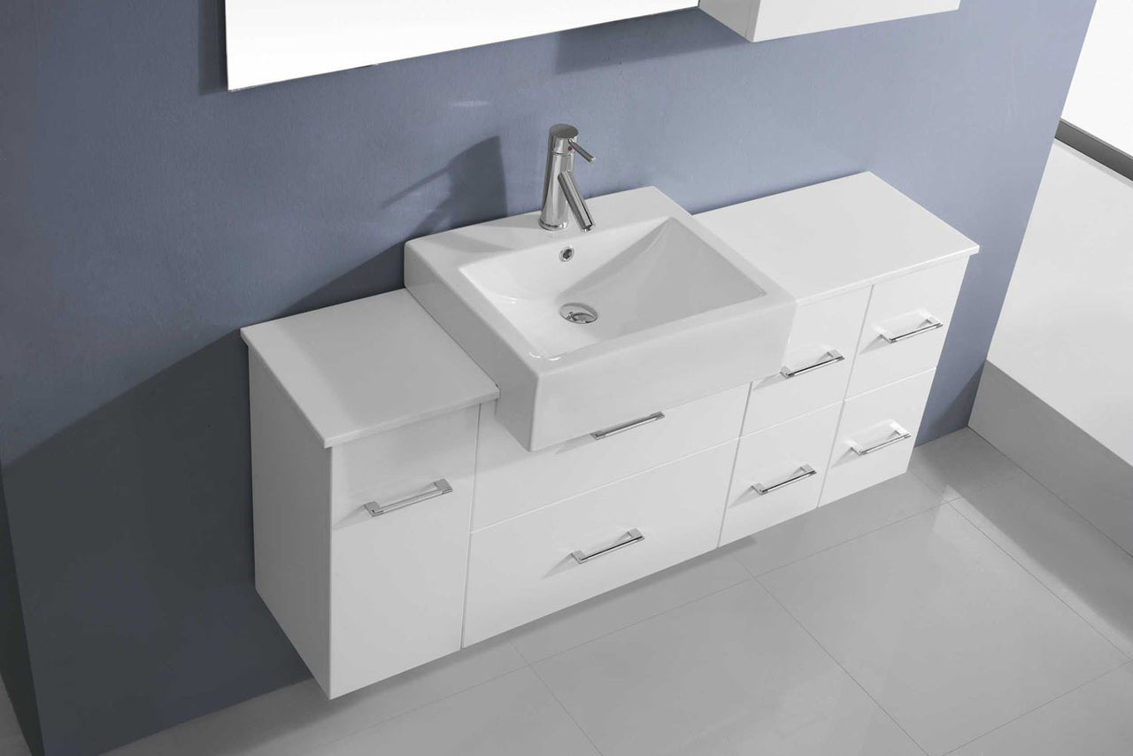 Virtu USA Hazel 55" Single Square Sink White Top Vanity with Brushed Nickel Faucet and Mirror Vanity Virtu USA 