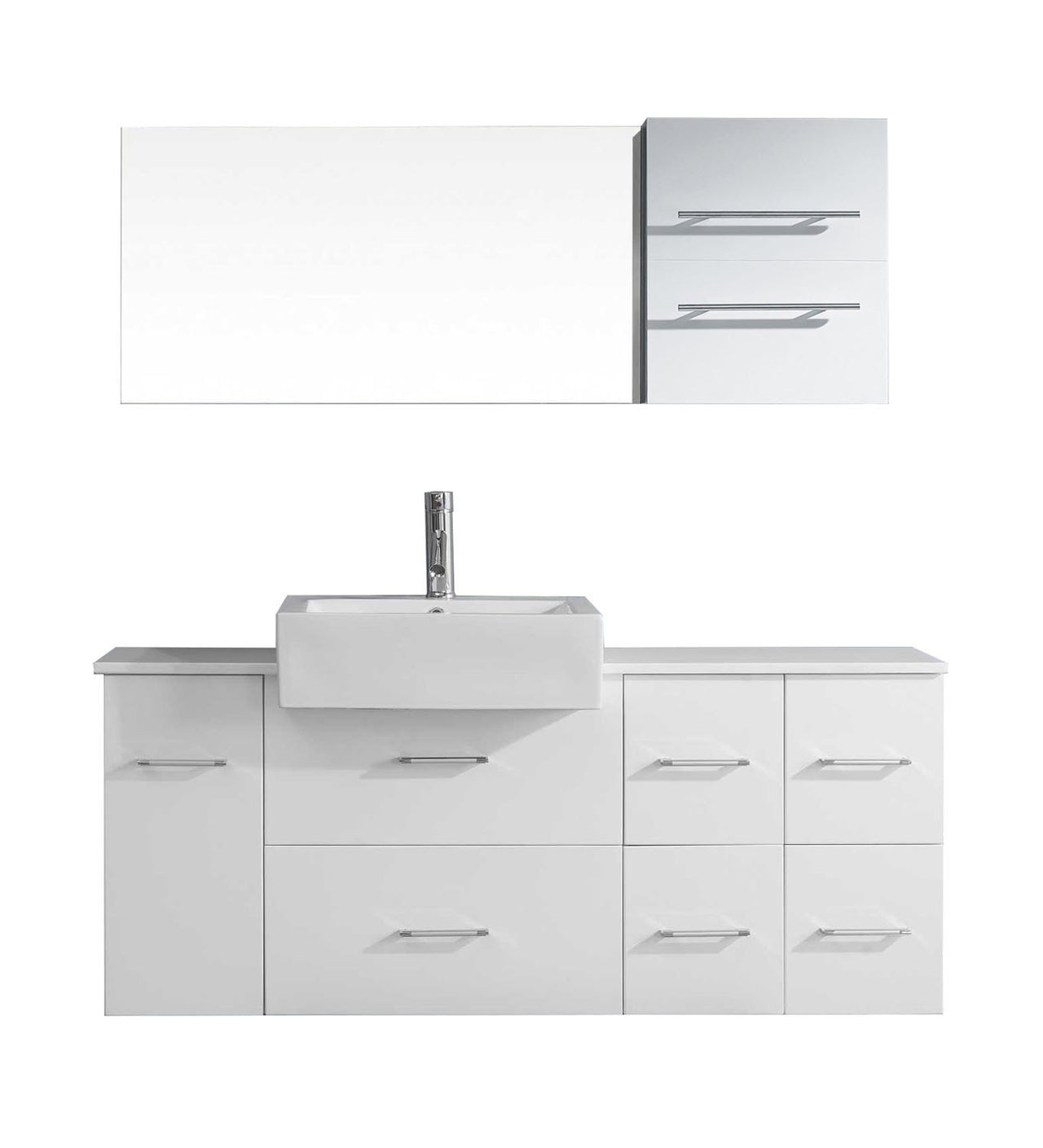 Virtu USA Hazel 55" Single Square Sink White Top Vanity in White with Polished Chrome Faucet and Mirror Vanity Virtu USA 